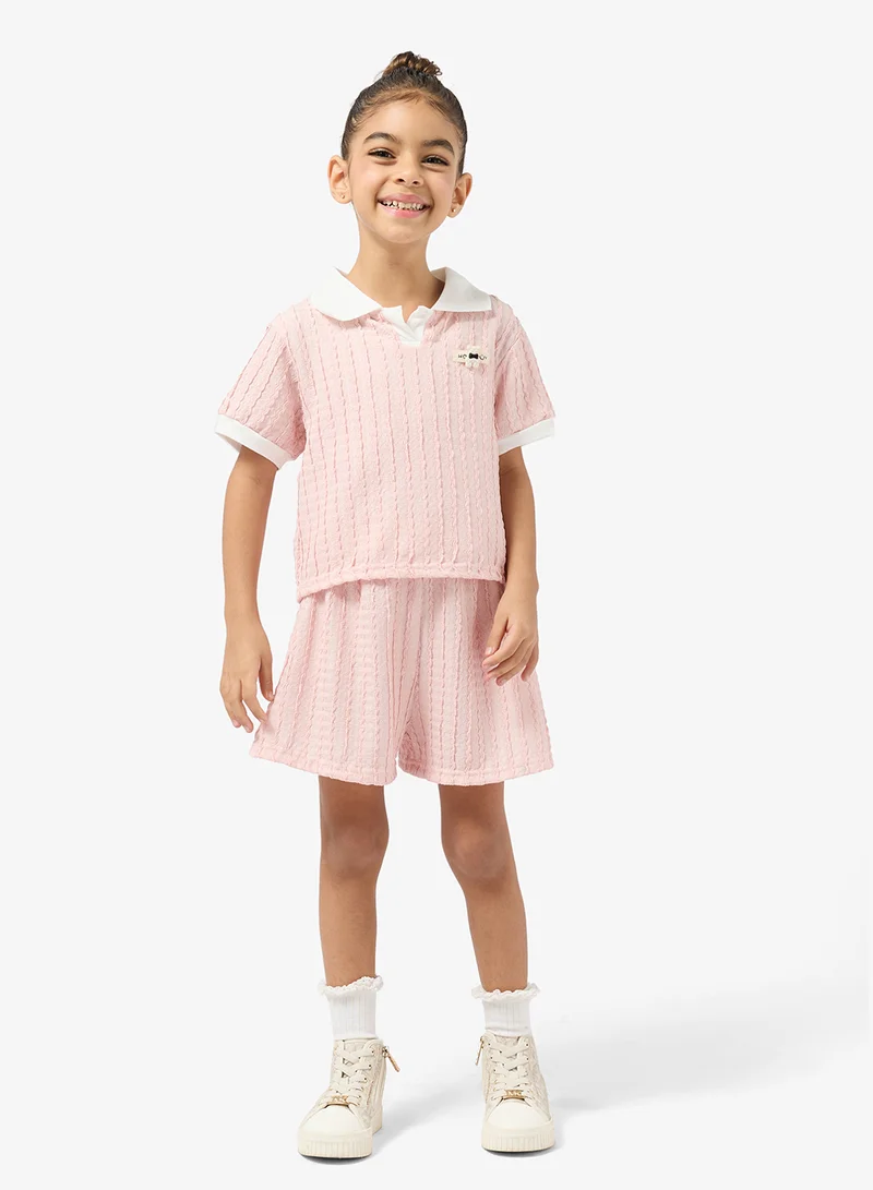 Pinata  Pink Textured Polo Tshirt and Short Set for Women | Best Price UAE